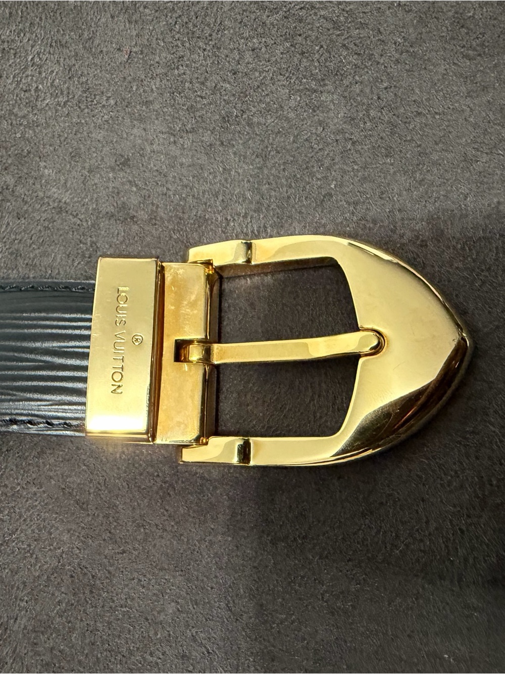 Louis Vuitton Black Leather Belt Bag Strap with Gold Buckle